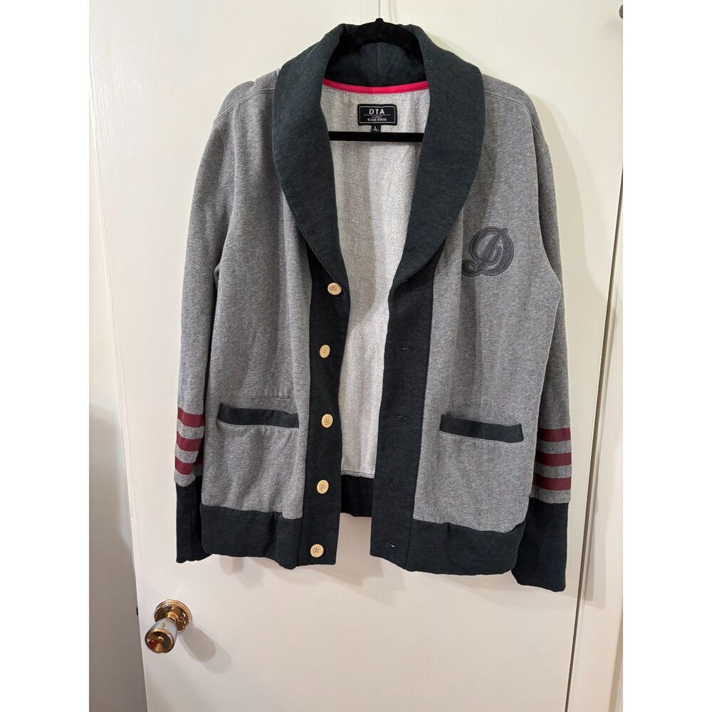 DTA Large Vintage 100% Heavy Cotton Button-Front "D" Varsity Sweatshirt Jacket